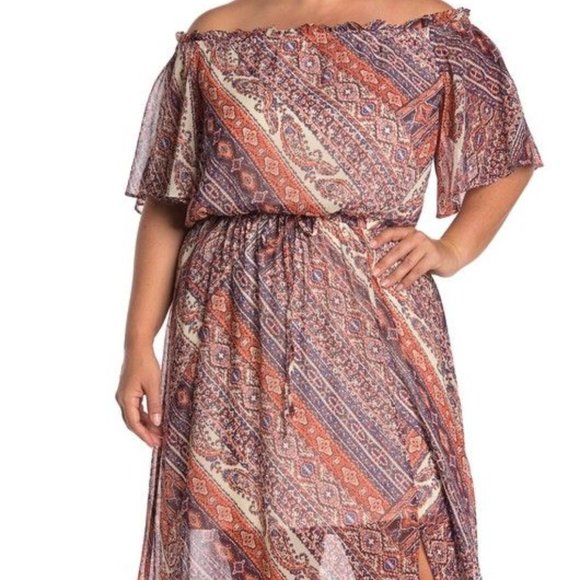 NWT London Times Paisley Off the Shoulder Maxi Dress - Picture 1 of 7